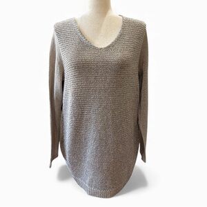 CHICO'S  Shine Stitch Aindri Sweater Gold Metallic Shimmer Knit Size L